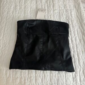 Zara Black Leather Strapless Top